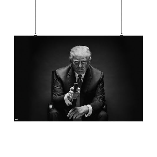 Donald Trump Pointing Gun Black And White Poster