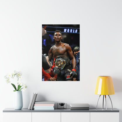 UFC Middleweight Champion Israel Adesanya Holding Title In The Octagon Poster