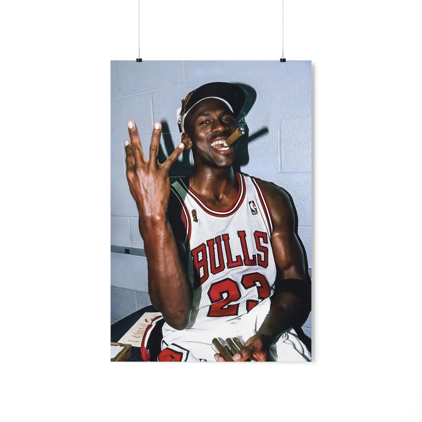 Michael Jordan Shows Four Fingers While Smoking Cigar After Winning Fourth NBA Championship With Chicago Bulls Poster