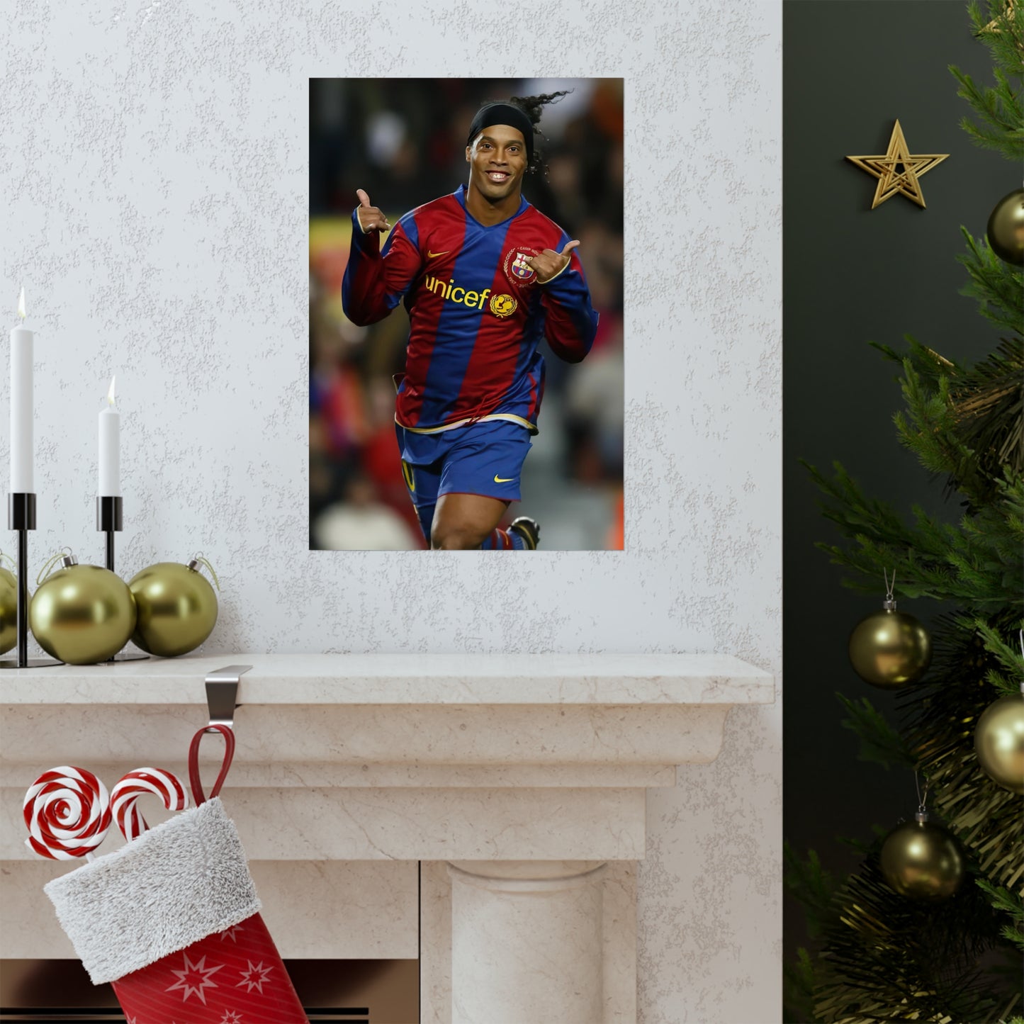 Ronaldinho Celebrating With Barcelona Poster