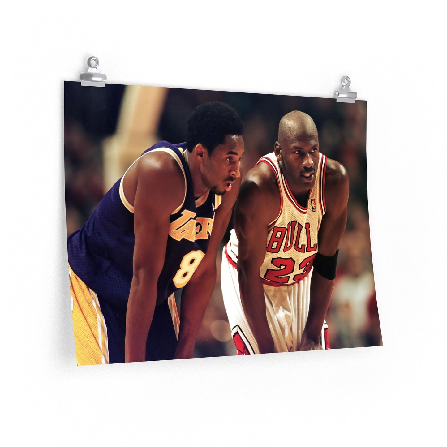 Michael Jordan And Kobe Bryant Speak On Court During An NBA Game Poster