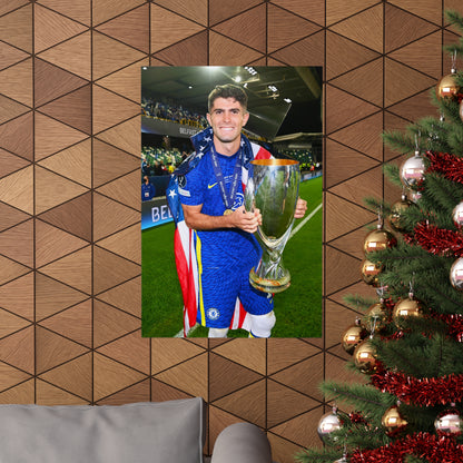 Christian Pulisic Holding UEFA Super Cup Trophy With Chelsea Poster