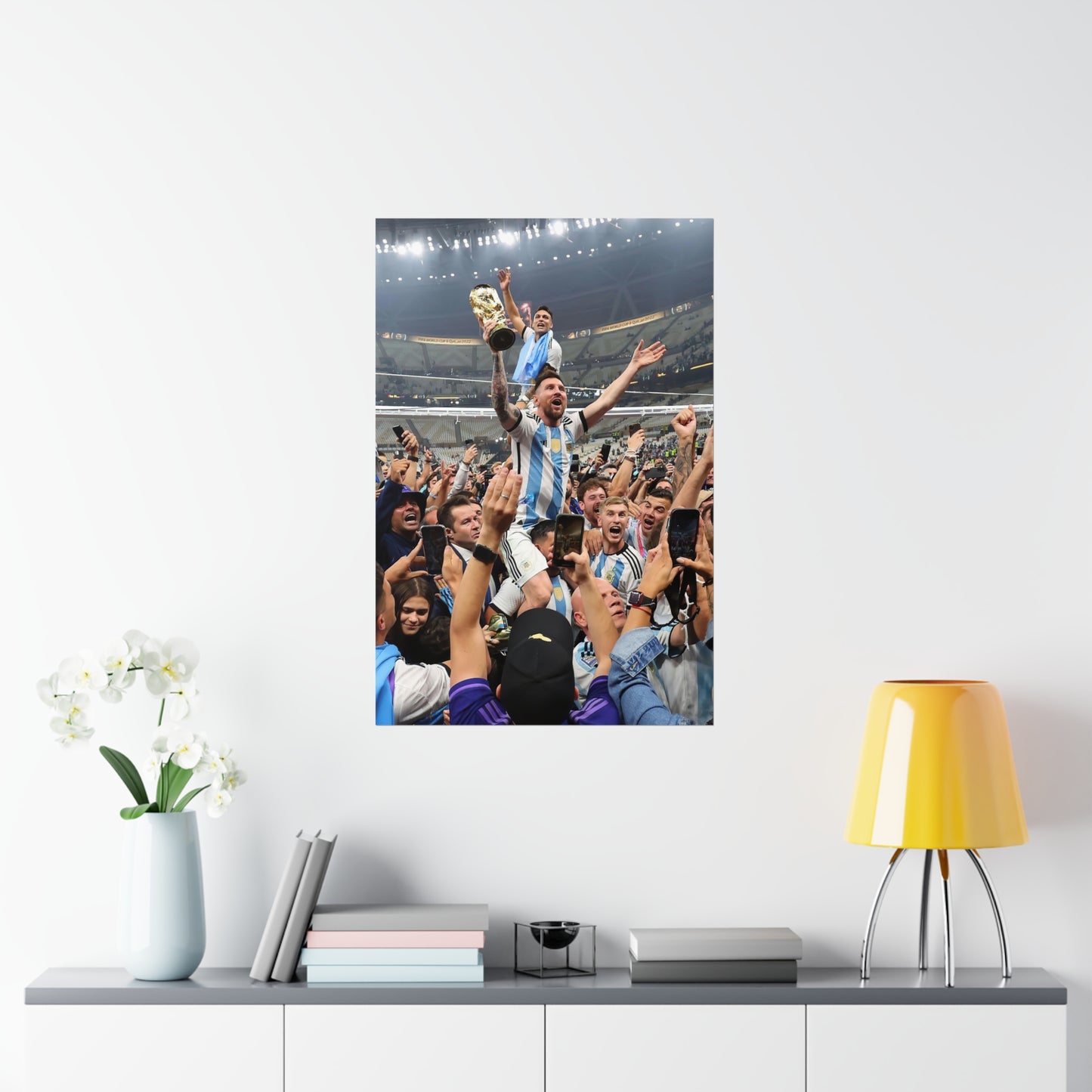 Lionel Messi Lifting World Cup Trophy In Crowd During Post Game Celebration Poster