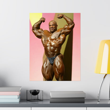 Ronnie Coleman Hits Double Bicep Pose Onstage Poster