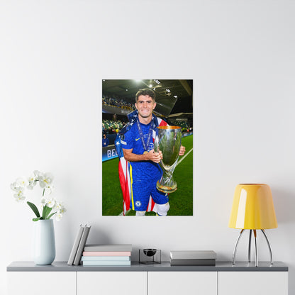 Christian Pulisic Holding UEFA Super Cup Trophy With Chelsea Poster