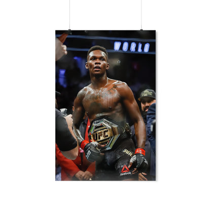 UFC Middleweight Champion Israel Adesanya Holding Title In The Octagon Poster