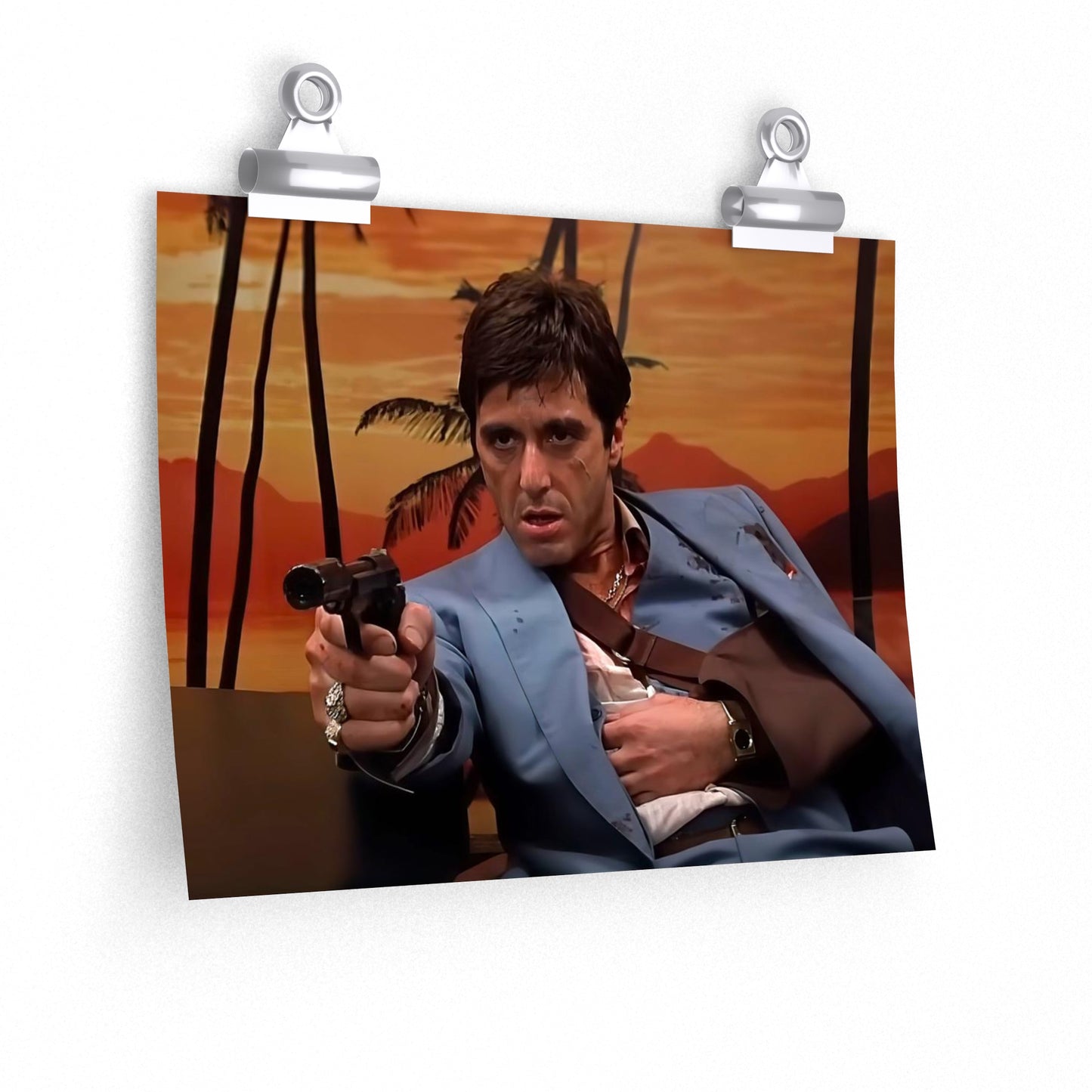Tony Montana Ready To Shoot With Sling On And Palm Tree Background Scarface Movie Poster