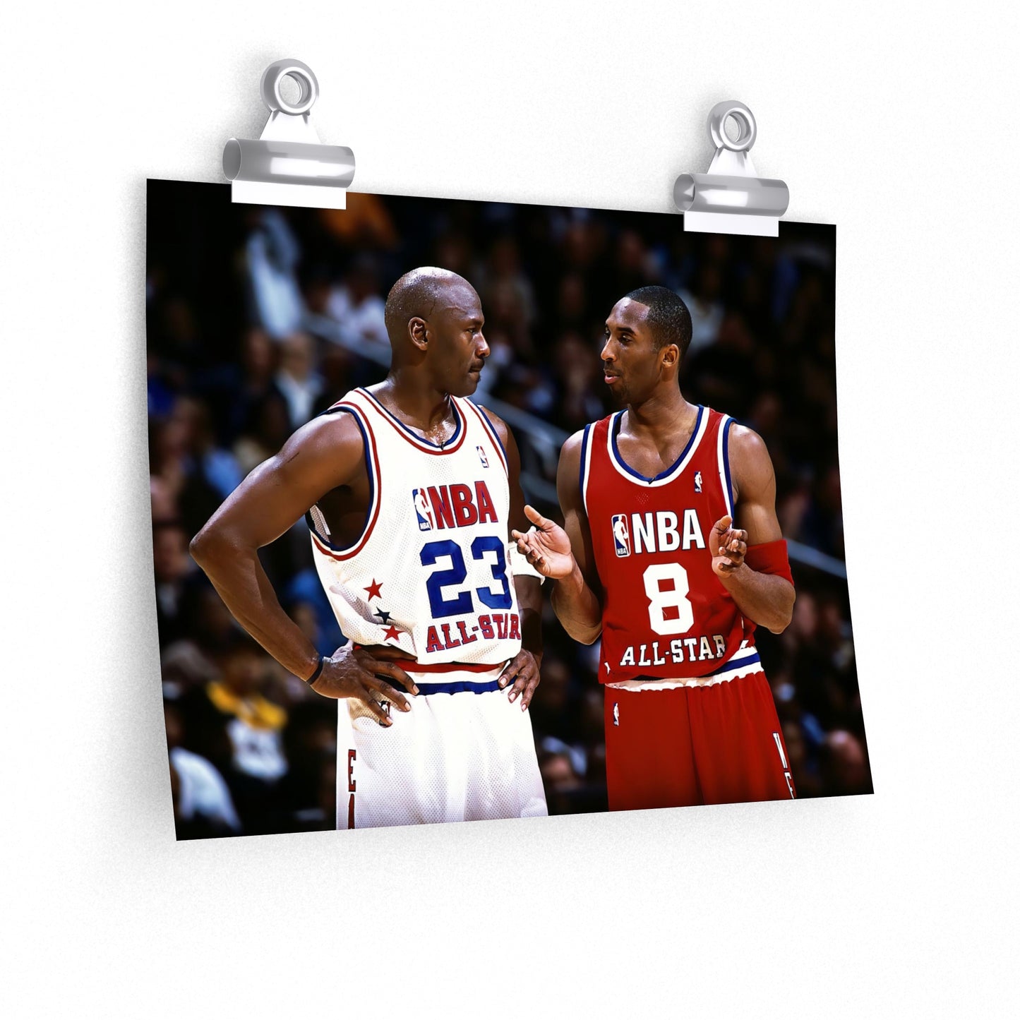 Michael Jordan And Kobe Bryant Speak On Court At All Stars Game Poster
