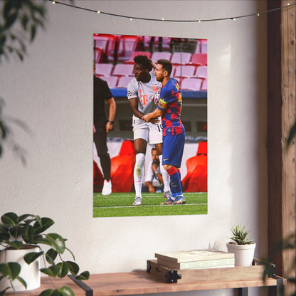 Lionel Messi And Alphonso Davies Interact On The Pitch Poster