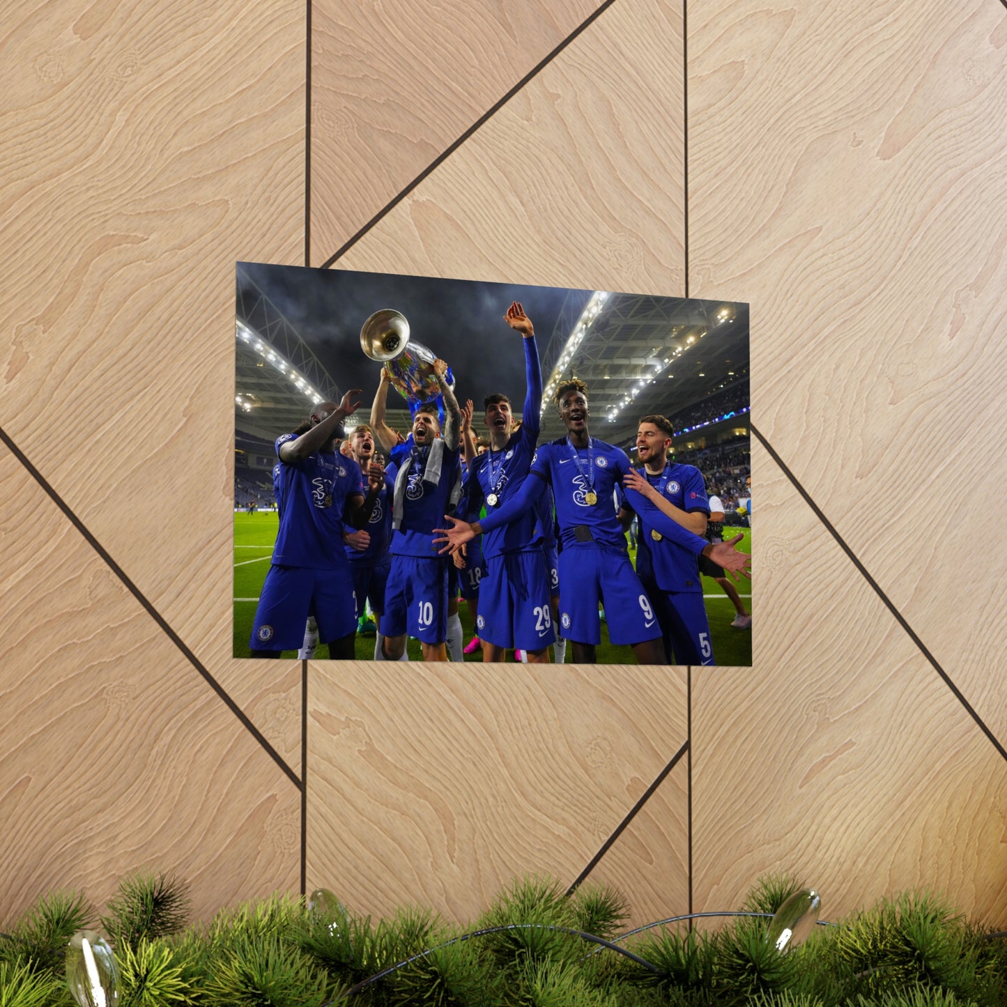 Chelsea Team Lift Champions League Trophy In Front Of Fans 2021 Poster