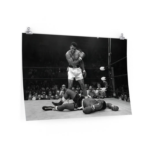 Muhammad Ali Knockout Of Sonny Liston In Their Second Fight Black And White Poster