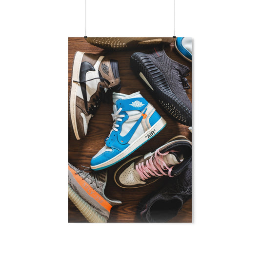 Collection Of Sneakers Including Nike Off-White, Travis Scott, And Yeezy Poster