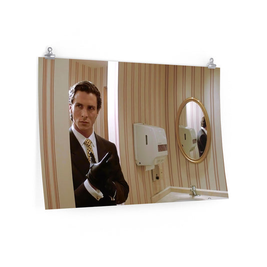 American Psycho Patrick Bateman Stalks Luis Carruthers Bathroom Scene Poster