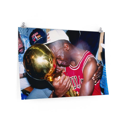 Michael Jordan Crying Holding Larry O'Brien NBA Championship Trophy Poster