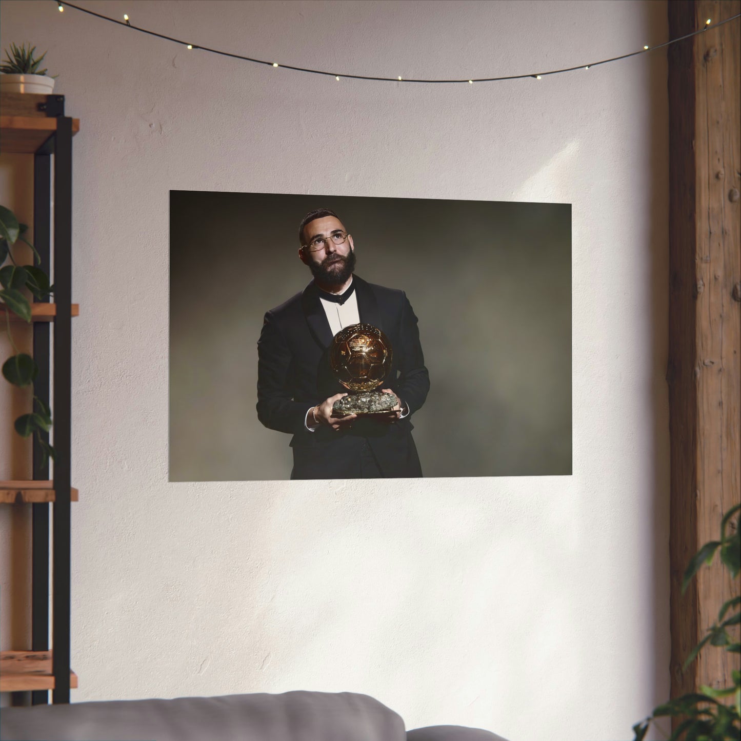 Karim Benzema Holding Ballon D'Or Trophy At Ceremony Emotionally Poster