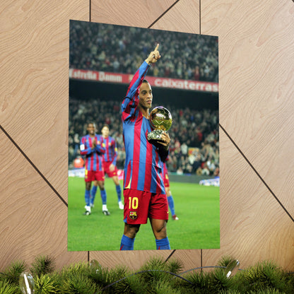 Ronaldinho Showing His Ballon D'Or Trophy At The Camp Nou Barcelona Poster