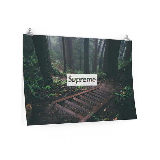 White Supreme Logo With Forest Nature Background Poster
