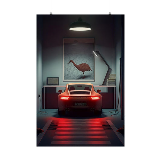 Matte Orange Porsche 911 In A Garage Poster