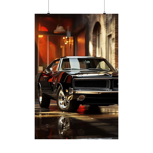 Black 2nd Generation Dodge Charger Muscle Car Poster