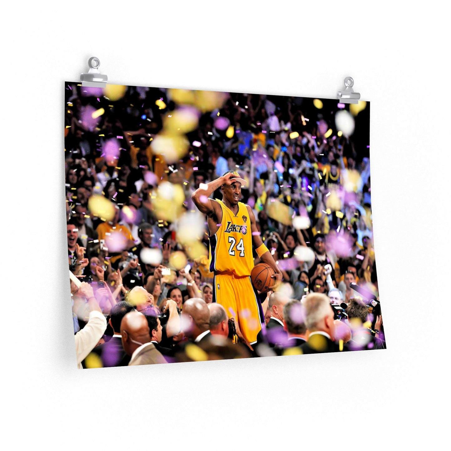 Kobe Bryant Celebrates Finals Win With Confetti In Crowd In Yellow Los Angeles Lakers 24 Jersey Poster