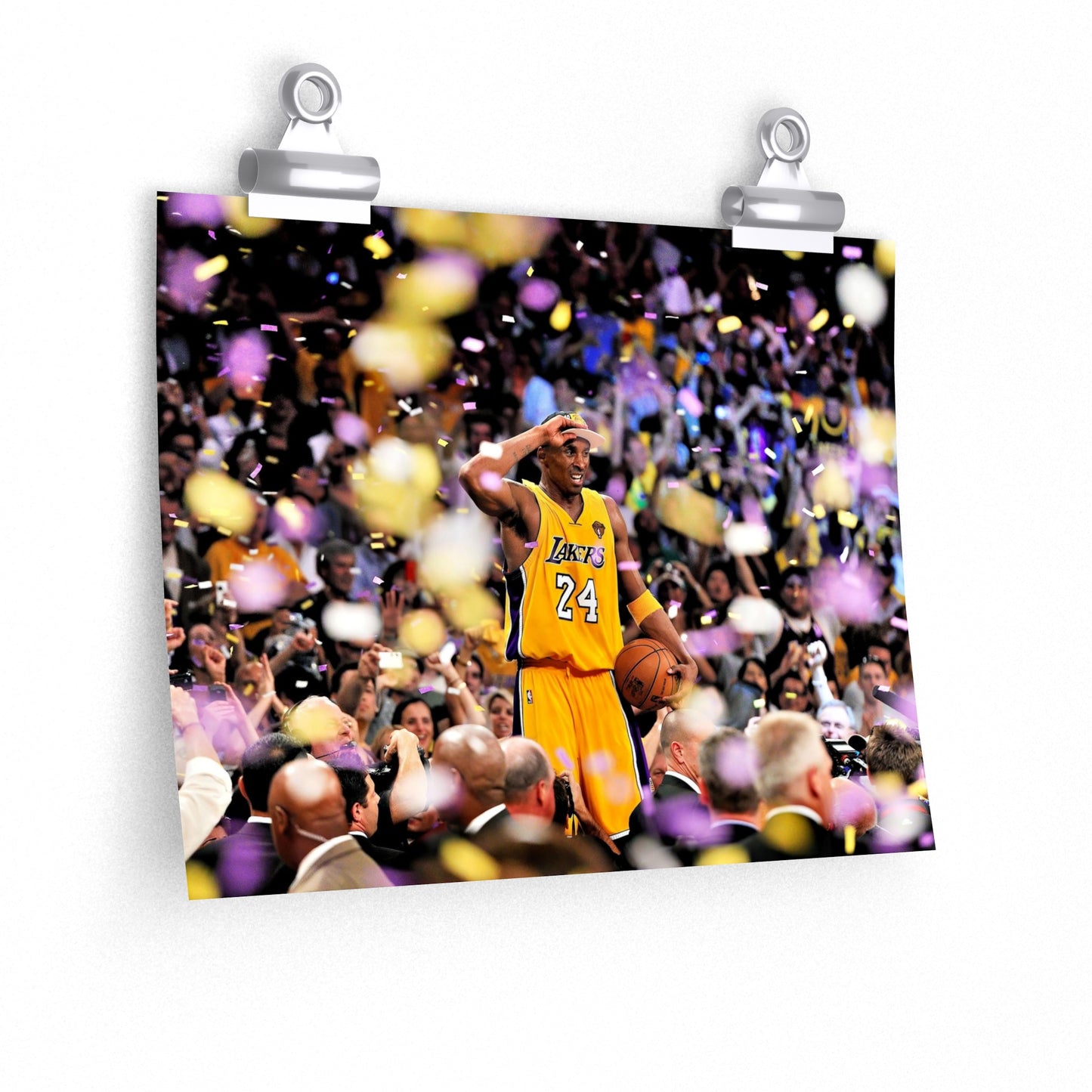 Kobe Bryant Celebrates Finals Win With Confetti In Crowd In Yellow Los Angeles Lakers 24 Jersey Poster