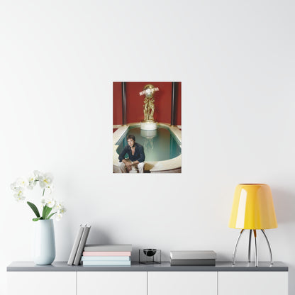 Scarface Tony Montana Sitting In Front Of Iconic The World Is Yours Statue Poster
