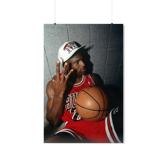 Michael Jordan Shows Three Fingers After Winning Third Championship With Chicago Bulls Poster