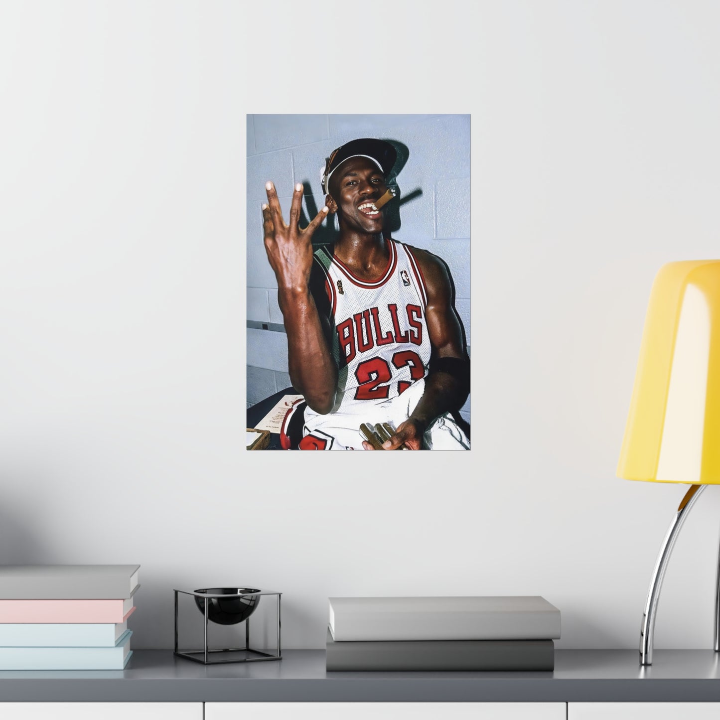 Michael Jordan Shows Four Fingers While Smoking Cigar After Winning Fourth NBA Championship With Chicago Bulls Poster