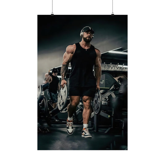 Chris Bumstead Carrying Plates In The Gym Poster