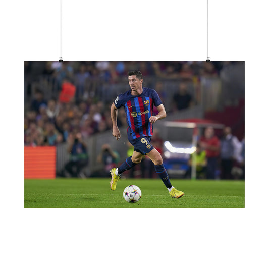 Robert Lewandowski Action Shot With Barcelona Poster