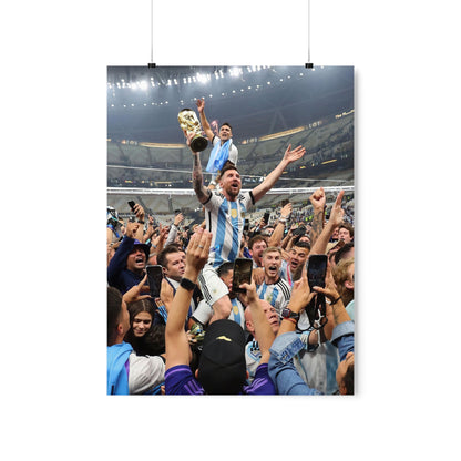 Lionel Messi Lifting World Cup Trophy In Crowd During Post Game Celebration Poster