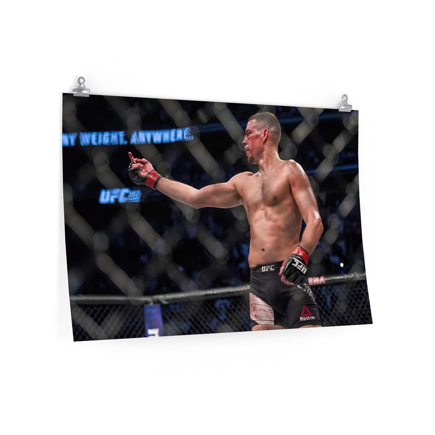 Nate Diaz Flips Off His Opponent In The Cage Poster
