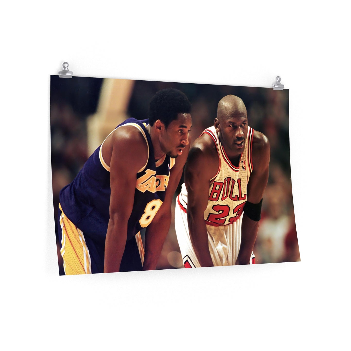 Michael Jordan And Kobe Bryant Speak On Court During An NBA Game Poster